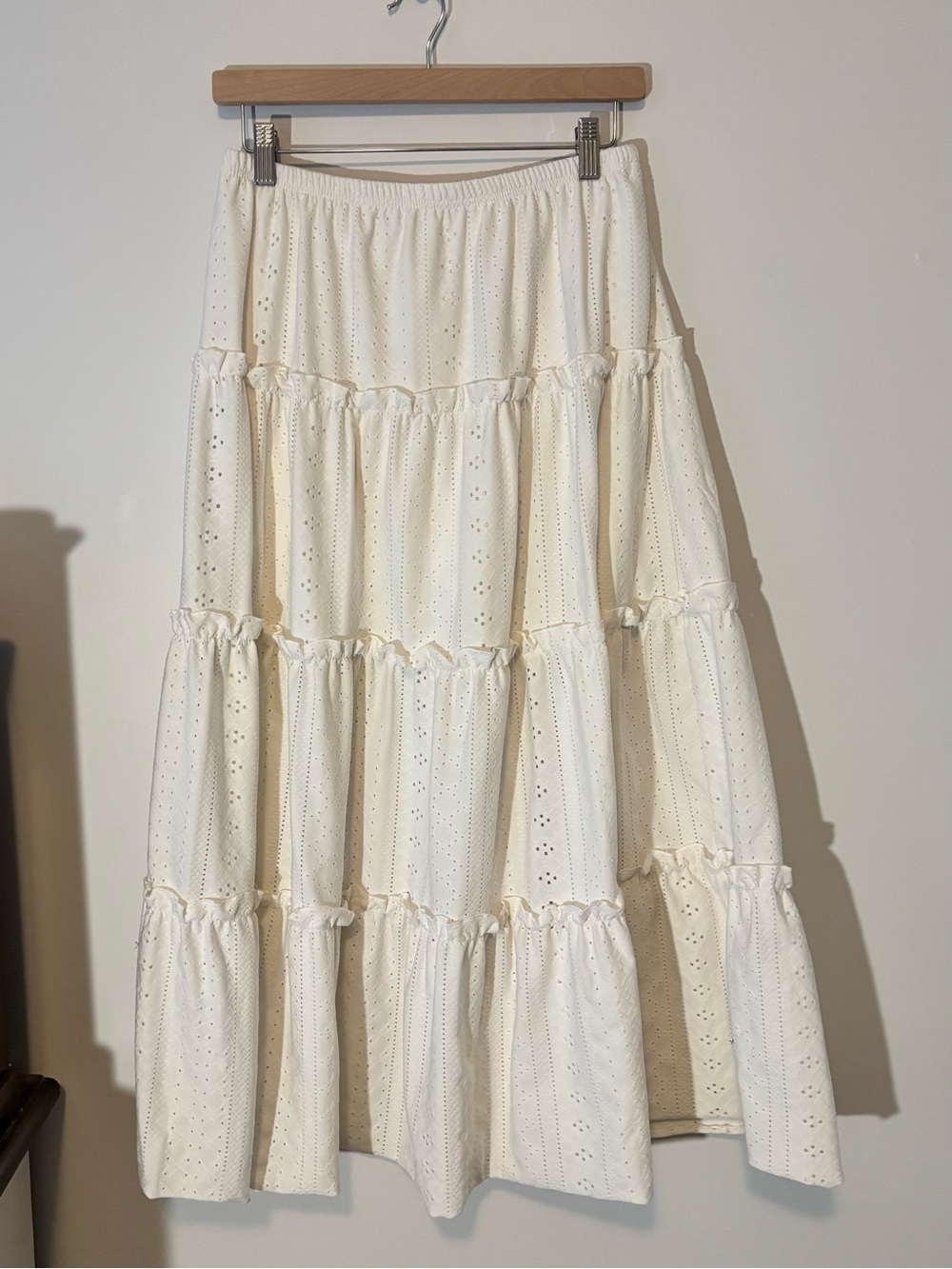 Women's Ivory Eyelet Tiered Maxi Skirt